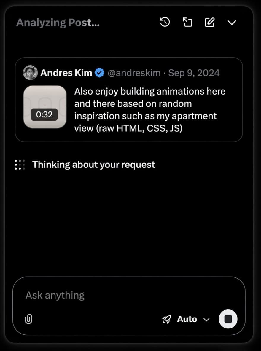 Ask Grok loading state on a post on X.